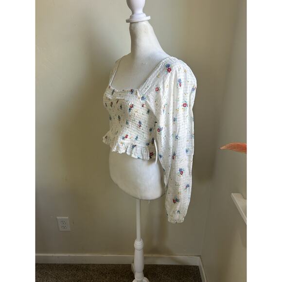 Billabong Wrangler Prairie Crop Top Womens M Floral Milkmaid Balloon Sleeve NWT - Picture 3 of 12